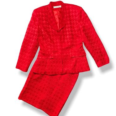 Vintage Red Silk Christian Dior Skirt Suit Size Small Two Piece 