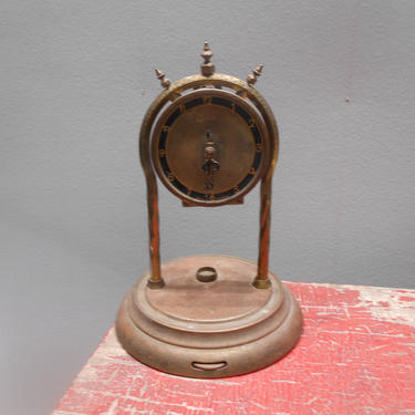 Vintage Schatz German Made Dome Clock Brass Anniversary Clock Mechanical Pendulum Mantle Etched Brass Design Missing Dome 
