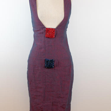 Vintage Y2K | Fendi | Purple Linen Dress with Beaded Details 