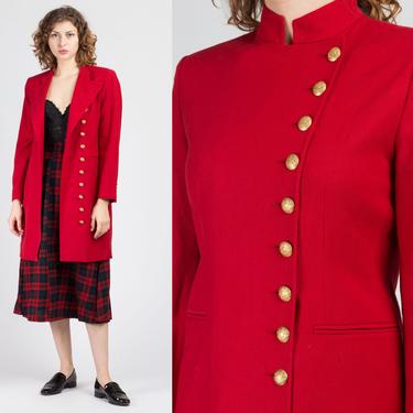 Vintage Ralph Lauren Red Longline Jacket - Small to Medium | 90s Gold Button Military Style Fitted Lightweight Coat 