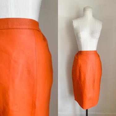 Vintage 1980s Tangerine Leather Skirt / S 