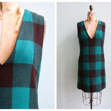 Vintage 1960's Teal and Brown Plaid Jumper | Size Small 