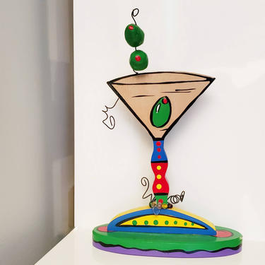 Whimsical Wooden Martini Glass With Olives- Signed! 