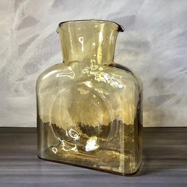 Blenko Light Amber Water Bottle Carafe,  Double Spout Water Bottle / Decanter / Vase 