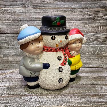 Vintage Snowman Light, Lighted Frosty the Snowman &amp; Friends Table Lamp, Ceramic Christmas Snowman Decor, Winter Decor, Vintage Holiday 