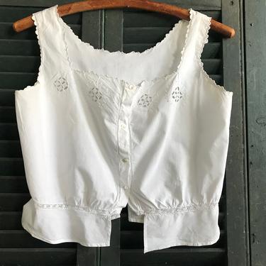 French White Camisole, Cache Corset, Floral Lawn Work, Bodice, French Farmhouse 