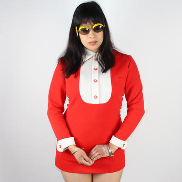 yé yé | vintage 1960’s red and white tux tunic  micro mini dress 