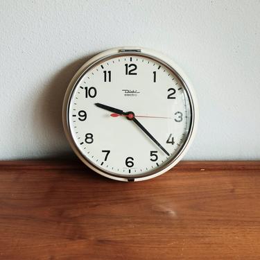 1960's Vintage Diehl Wall Clock / Made in Germany / Diehl Electro / Tan Enamel Glass Cover Clock 