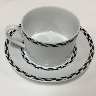 Set of five postmodern coffee cups and saucers by Swid Powell 