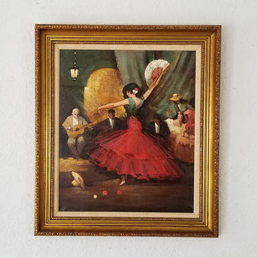 Vintage Teresita Jimenez Oil on Canvas Painting Spanish Flamenco Dancer . 