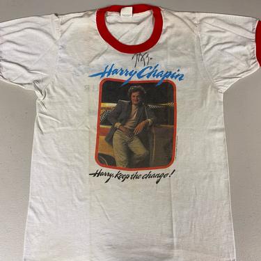 Vtg Screen Stars Harry Chapin Keep the Change Album Cover Tee Autographed Lrg