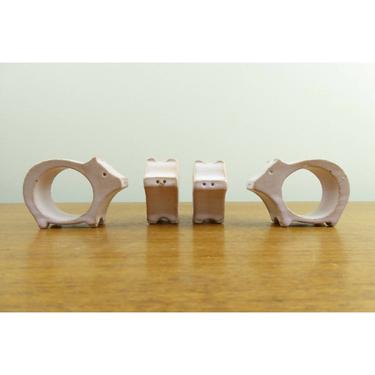 Vintage Stoneware Pig Napkin Rings Napkinholders - 1980s - Modern - Pink 