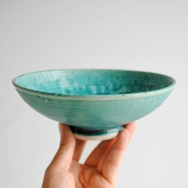 Vintage Turquoise Ceramic Bowl, Signed Handmade Studio Pottery Bowl 