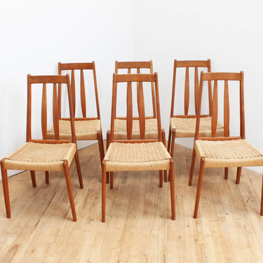 Danish Modern Mid Century Dining Chairs Cord Rope Scandinavian Set of Six 6 