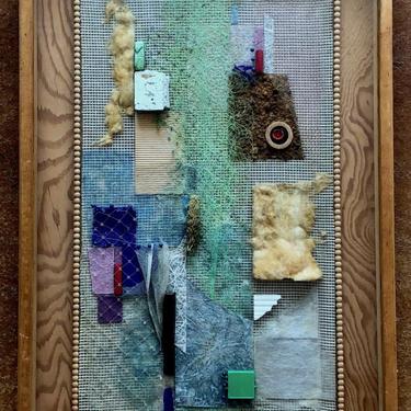 Vintage DANE CHANASE Mixed Media COLLAGE Assemblage, 16&amp;quot;x24&amp;quot;, wood shadowbox Mid-Century Modern abstract found objects wall decor sculpture 