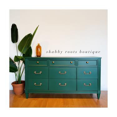 NEW! Emerald Green Mid Century Modern 9 drawer dresser chest of drawers. Triple dresser Retro vintage Boho chic • San Francisco CA by Shab