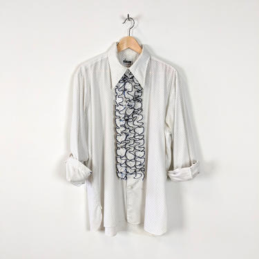 tuxedo junction | vintage 1960s 1970s ruffle tux blouse | vtg 60s 70s long sleeve top | jacket | l | large | 8/10/12 