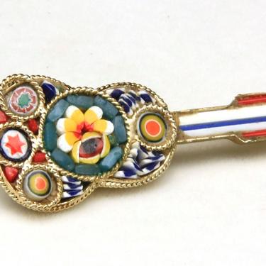 Vintage Italian Glass Micro Mosaic and Alloy Guitar Pin Brooch 