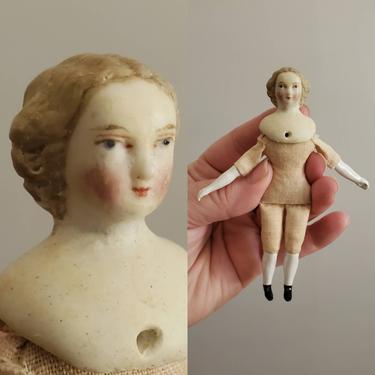 Antique Miniature China Doll With Bun Hairstyle and High Forhead - Antique Dollhouse Doll - Collectible Dolls 4.25&amp;quot; tall 