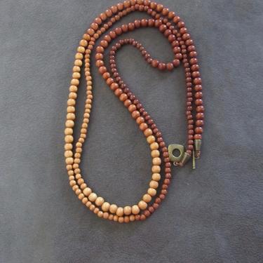 Long necklace, orange ombre wooden necklace, ethnic boho necklace, bohemian necklace, tribal necklace 