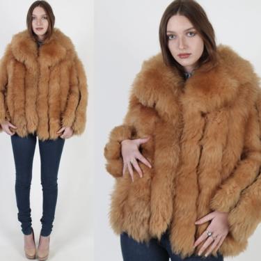 Vintage 70s Shearling Fur Coat / Plush Natural Caramel Shaggy Jacket / Real Lamb Corded Leather Jacket / Warm Chubby Womens Winter Coat 