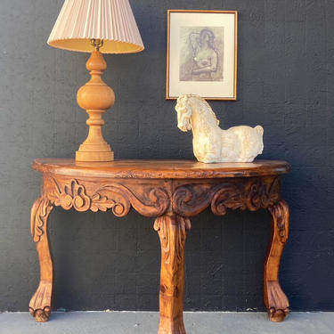 Ornately Carved Wooden Demi-lune Console Table