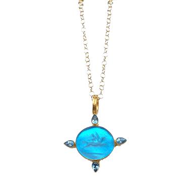 Pegasus Intaglio + Blue Topaz Pendant Necklace