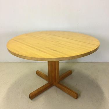 Mid Century Eastern Butcher. Block Round Pedestal Dining Table 