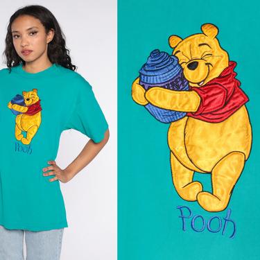 Winnie the Pooh Shirt Green Walt Disney TShirt 90s Graphic Cartoon T Shirt Vintage 1990s Retro Tee Kawaii Large L 