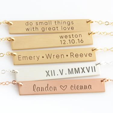 Engraved Personalized Gift For Mom, Engraved Custom Name Necklace, Engraved Initial Bar Necklace in Sterling Silver, Gold Filled, Rose Gold 