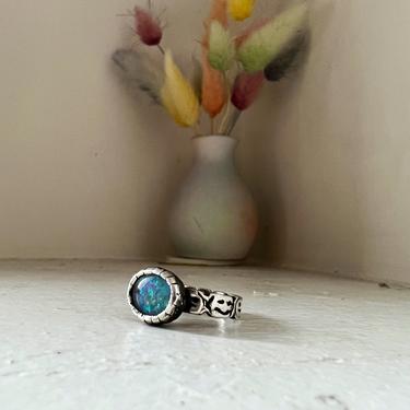 Opal Doublet Face Ring in Sterling Silver Handmade One of a kind statement ring mood ring 
