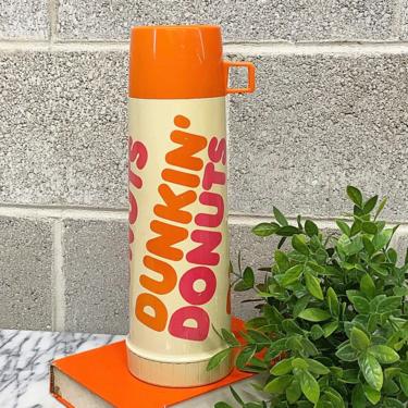 Vintage Dunkin Donuts Thermos Retro 1970s Hot or Cold + Beverage Storage + Plastic + Vacuum Bottle + Kitchen Decor + Travel Accessory 