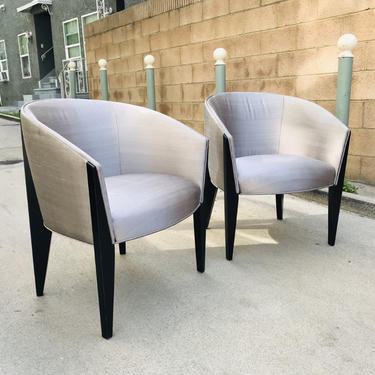HOLLYWOOD REGENCY Pair of Silver Silk Lounge Chairs #LosAngeles 