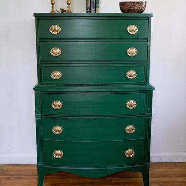 Green Antique Dresser, Forest Green Chest, Hunter Green Dresser, Federal Dresser, Highboy Dresser, Green Gold, Free NYC Delivery 