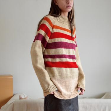 70s handknit striped mockneck pullover 