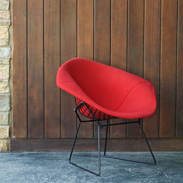 Vintage 1960s Red Knoll Diamond Chair by Harry Bertoia Label All Original Mid-Century Atomic Ranch Patio Poolside Palm Springs 