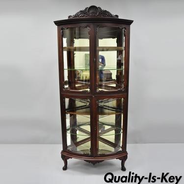 Antique Mahogany Victorian Bow Front Glass Corner Curio Cabinet Display Vitrine