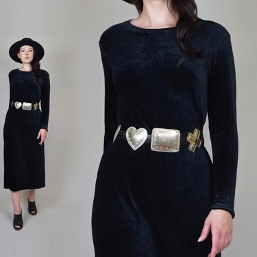 90's Witchy Black Velvet Dress | Vintage Velvet Gap Dress 