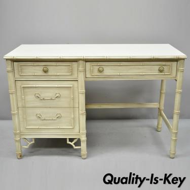 Thomasville Allegro Faux Bamboo Chinese Chippendale Fretwork Vanity Writing Desk