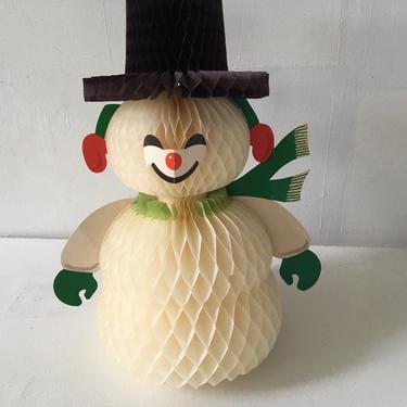 Vintage Honeycomb Snowman, Made In Denmark, Winter Holiday, Christmas Holiday Party Decor, Centerpiece 