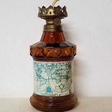 Vintage Hong Kong Amber Glass and Old Map Oil Lamp 