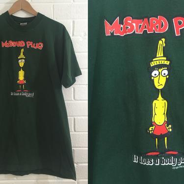 Vintage Mustard Plug Band Tee Ska Punk T-Shirt 90s 1990s 1996 USA Short Sleeve Green Hipster Retro Large L XL Grand Rapids Michigan 