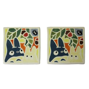 Hand Painted Graphic Square Porcelain Coaster / Tile 2 Pcs ws670E 