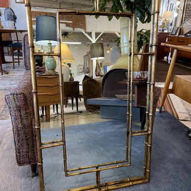 Vintage Brushed Gilded Metal Framed Faux Bamboo Mirror