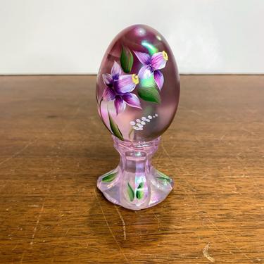 Vintage Fenton Glass Egg Iridescent Pink Hand Painted Signed 58/150 