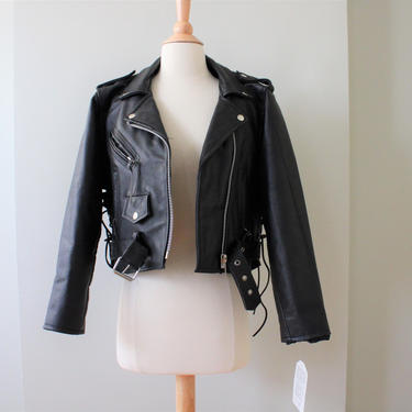 Vintage Black Leather Motorcycle Biker Jacket Women's Size M - New. original tags attached 