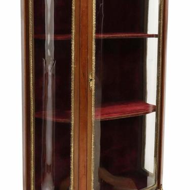 Antique Vitrine Display Cabinet, French Louis XV Style Marble-Top Mahogany,1800s