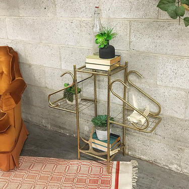 LOCAL PICKUP ONLY Vintage Plant Stand Retro 1980s Curved Detail + 4 Shelf + Gold Metal Plant Stand + Metal Wire Shelving + Indoor + Outdoor 