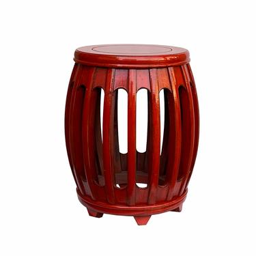 Chinese Oriental Distressed Red Round Barrel Wood Stool Table cs7043E 