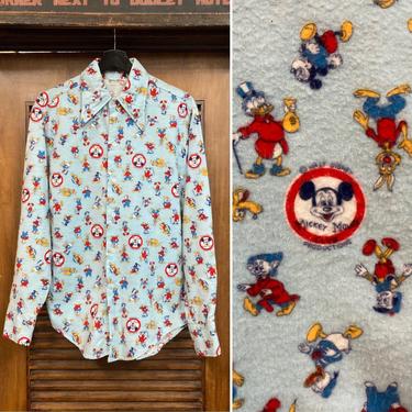 Vintage 1970’s Mickey Mouse Disney Pop Art Mod Flannel Shirt, 70’s Cartoon Shirt, Goofy, Donald Duck, Vintage Clothing 